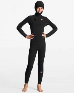 Best Pirce 😉 Billabong 👧 Girls' 5/4 Synergy Chest Zip Hooded Full Wetsuit WILD BLACK 🤩 -Womens-Collection-Adventure-Division Sales abgw200100 billabongw kyh6 frt1 1