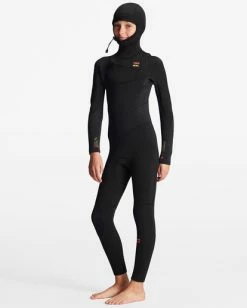 Best Pirce 😉 Billabong 👧 Girls' 5/4 Synergy Chest Zip Hooded Full Wetsuit WILD BLACK 🤩 -Womens-Collection-Adventure-Division Sales abgw200100 billabongw kyh6 sd1 1