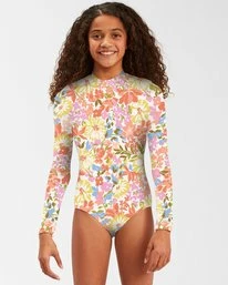 Best Sale ⭐ Billabong 👧 Girls' Windsong Long Sleeve 🩱 Swimsuit MULTI 😍