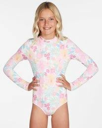 Coupon 😀 Billabong 👧 Girls' Brighter Days Long Sleeve 🩱 Swimsuit MULTI 😉