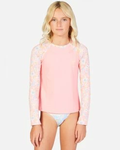 Buy 🥰 Billabong 👧 Girls' Mini Mystic Long Sleeve Rashguard CORAL PINK 🥰 -Womens-Collection-Adventure-Division Sales abgwr00148 billabongw cak frt1 1