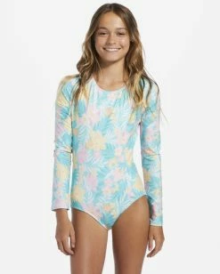 Promo 🔔 Billabong Girl's 4-16 Mermaid Feels UPF 50 Long Sleeve One-Piece 🩱 Swimsuit LIGHT LAGOON ❤️ -Womens-Collection-Adventure-Division Sales abgwr00161 billabongw ggf0 frt1 1