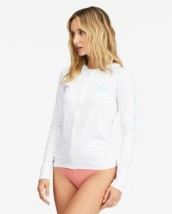 Flash Sale 🎉 Billabong Core Surfdaze Hooded Long Sleeve Zip-Up Rashguard WHITE 🛒 -Womens-Collection-Adventure-Division Sales abjwr00199 billabongw wht sd1 1