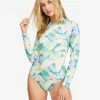 New 😉 Billabong Rides And Tides Long Sleeve 🩱 Swimsuit MARINE GREEN 🛒
