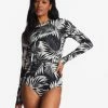 Brand new 💯 Billabong Spotted In Paradise UPF 50 Long Sleeve One-Piece 🩱 Swimsuit WHITE CAP 😍