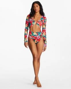 Promo 👍 Billabong Islands Away UPF 50 Long Sleeve One-Piece 🩱 Swimsuit MULTI 🔔 -Womens-Collection-Adventure-Division Sales abjwr00245 billabongw mul frt9 1